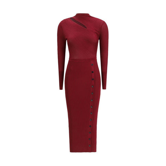 Self-Portrait Ribbed midi Dress SE-PF25080MBUBURGUNDY-M