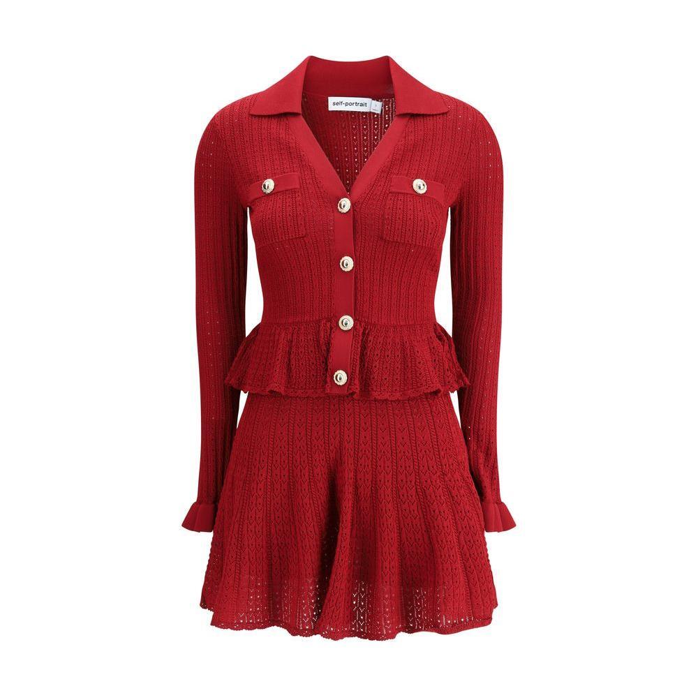 Self-Portrait Pointelle knit short Dress SE-PF25093SBUBURGUNDY-M