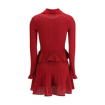 Self-Portrait Pointelle knit short Dress SE-PF25093SBUBURGUNDY-M