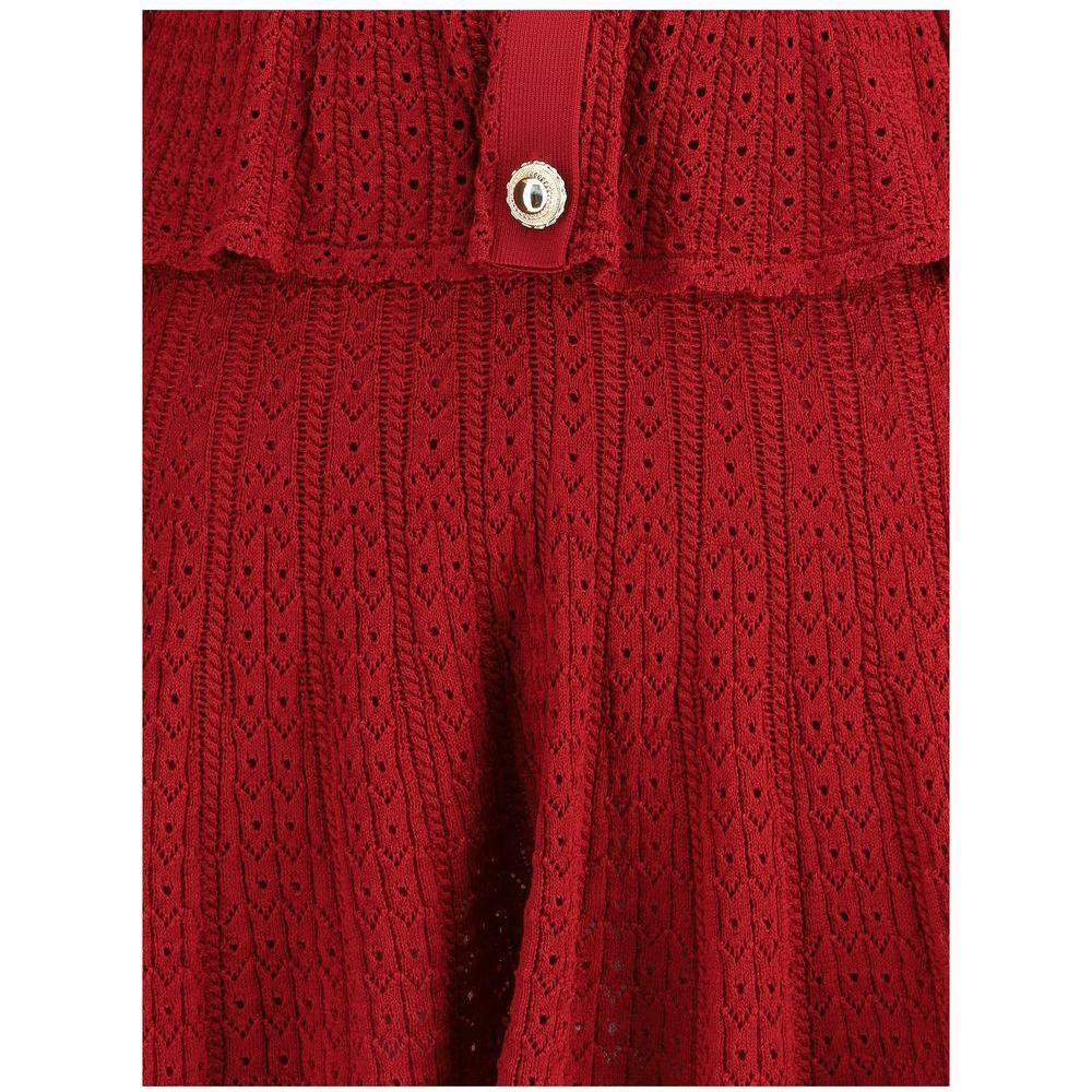 Self-Portrait Pointelle knit short Dress SE-PF25093SBUBURGUNDY-M