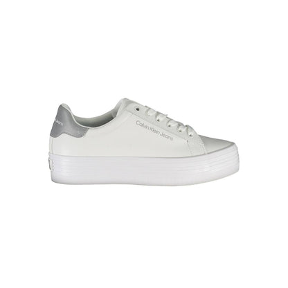 Calvin Klein White Polyester Sneaker, eco-friendly sports shoe with laces, contrasting details, logo, 100% recycled polyester