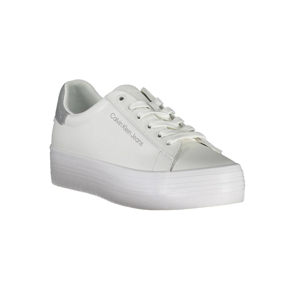 Calvin Klein White Polyester Sneaker with contrasting details and logo, made from 100% recycled polyester.