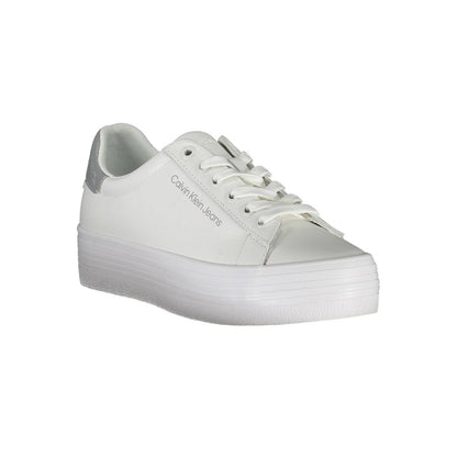 Calvin Klein White Polyester Sneaker with contrasting details and logo, made from 100% recycled polyester.