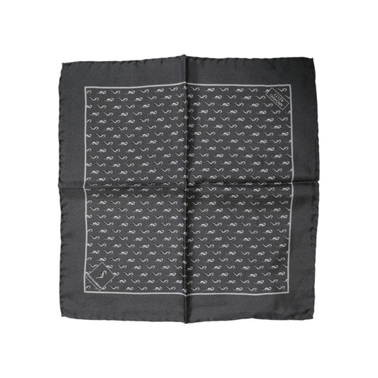 Dolce & Gabbana Black Fish Print Silk Square Men Foulard Scarf MS7507
