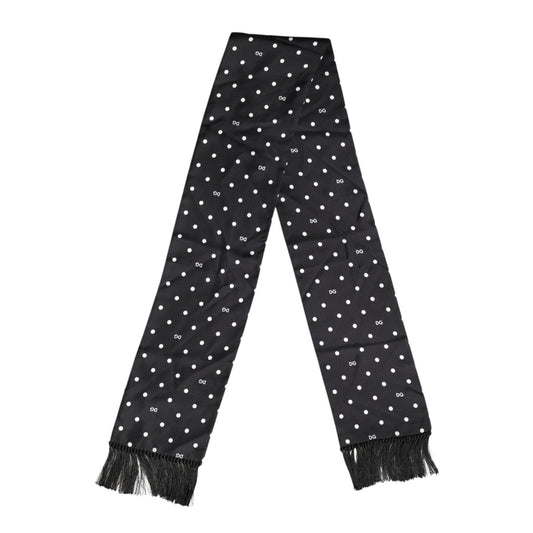 Dolce & Gabbana Black White Polka Dot Fringes Foulard Scarf MS7511