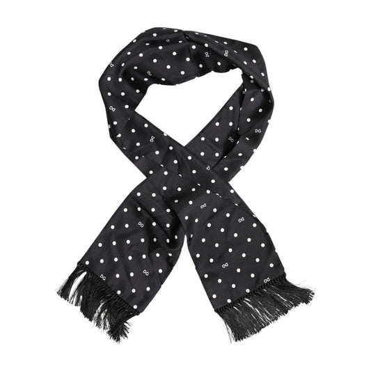 Dolce & Gabbana Black White Polka Dot Fringes Foulard Scarf MS7511