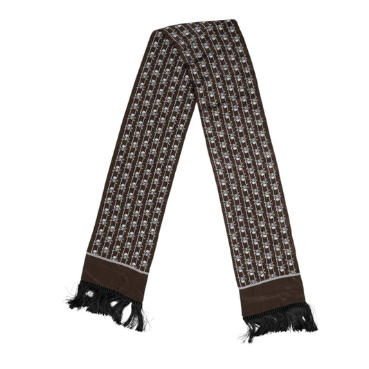 Dolce & Gabbana Brown Skulls Print Fringes Men Foulard Scarf MS7519