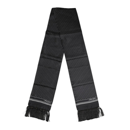 Dolce & Gabbana Black White Polka Dot Fringes Foulard Scarf MS7520