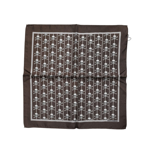 Dolce & Gabbana Brown Skull Silk Square Men Foulard Scarf MS7529