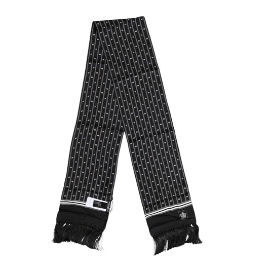 Dolce & Gabbana Black Silk Printed Fringes Men Foulard Scarf MS7533