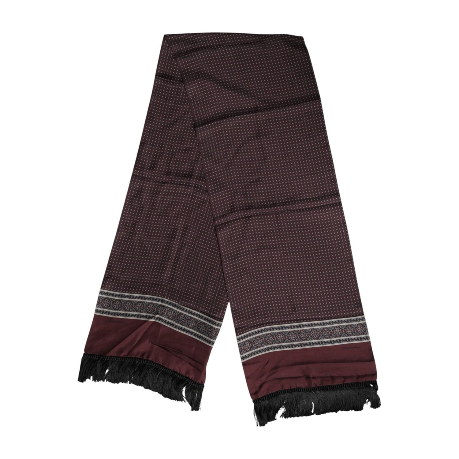 Dolce & Gabbana Maroon Dotted Silk Fringes Foulard Scarf
