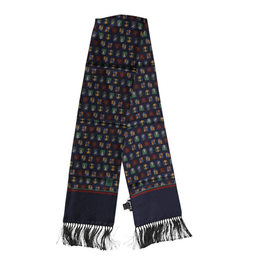 Dolce & Gabbana Blue Silk Printed Fringes Foulard Scarf MS7549