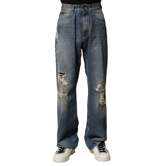 Dolce & Gabbana Blue Cotton Tattered Men Denim Jeans