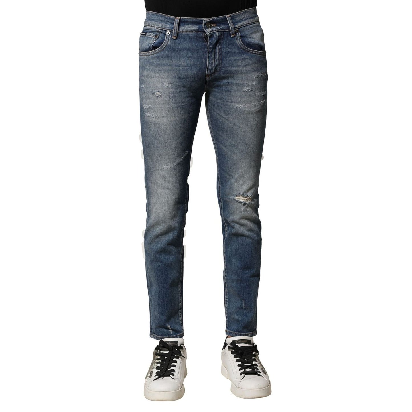 Dolce & Gabbana Blue Washed Cotton Slim Fit Men Denim Jeans