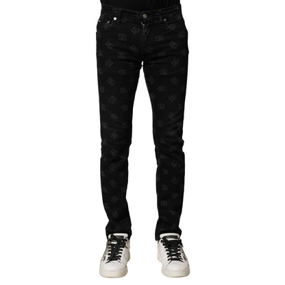 Dolce & Gabbana Black Cotton DG Logo Skinny Men Denim Jeans