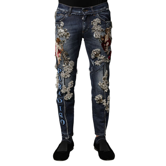 Dolce & Gabbana Blue Cotton Rhinestone Embellish Denim Jeans PAN76445-44