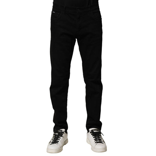 Dolce & Gabbana Black Cotton Tattered Slim Fit Men Denim Jeans