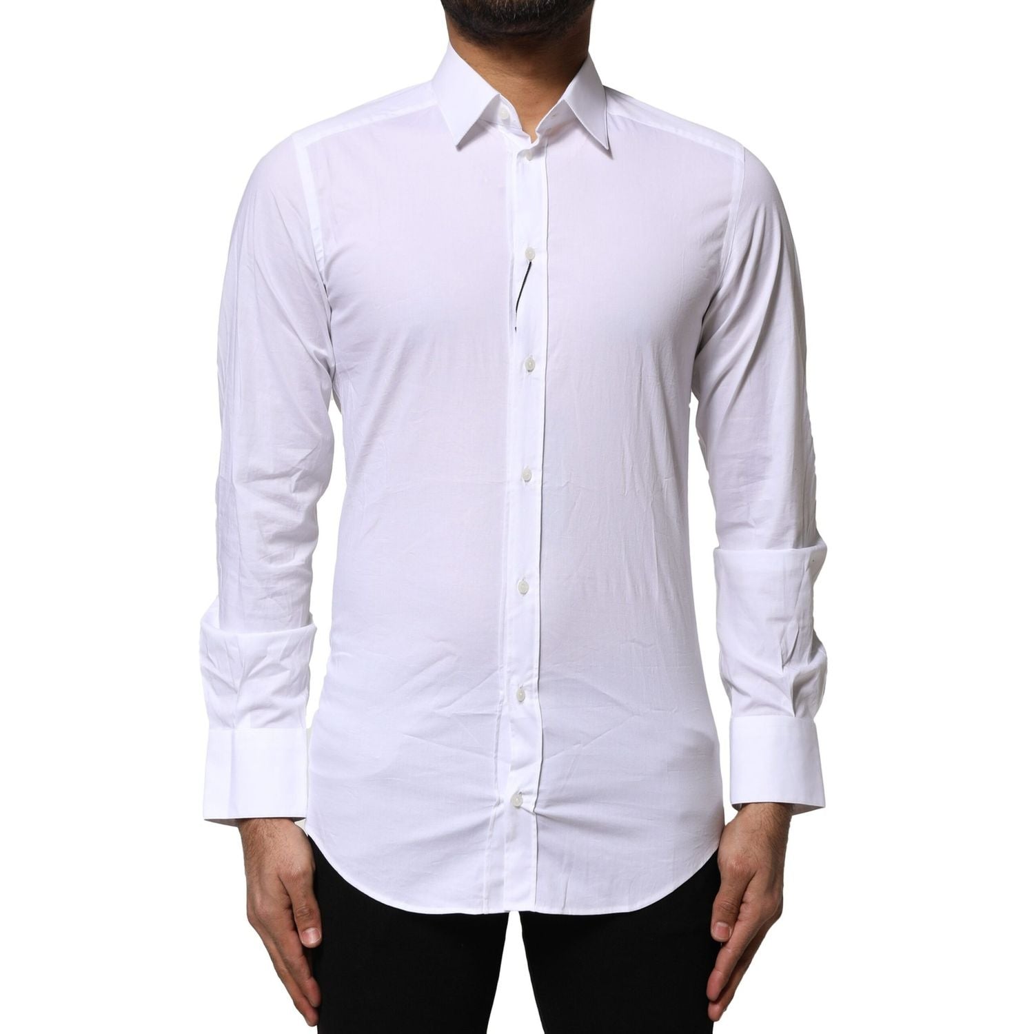 Dolce & Gabbana White Cotton GOLD Long Sleeves Dress Shirt
