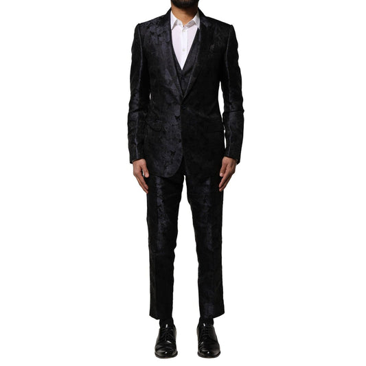 Dolce & Gabbana Black Jacquard 3 Piece Single Breasted Suit KOS2351-46