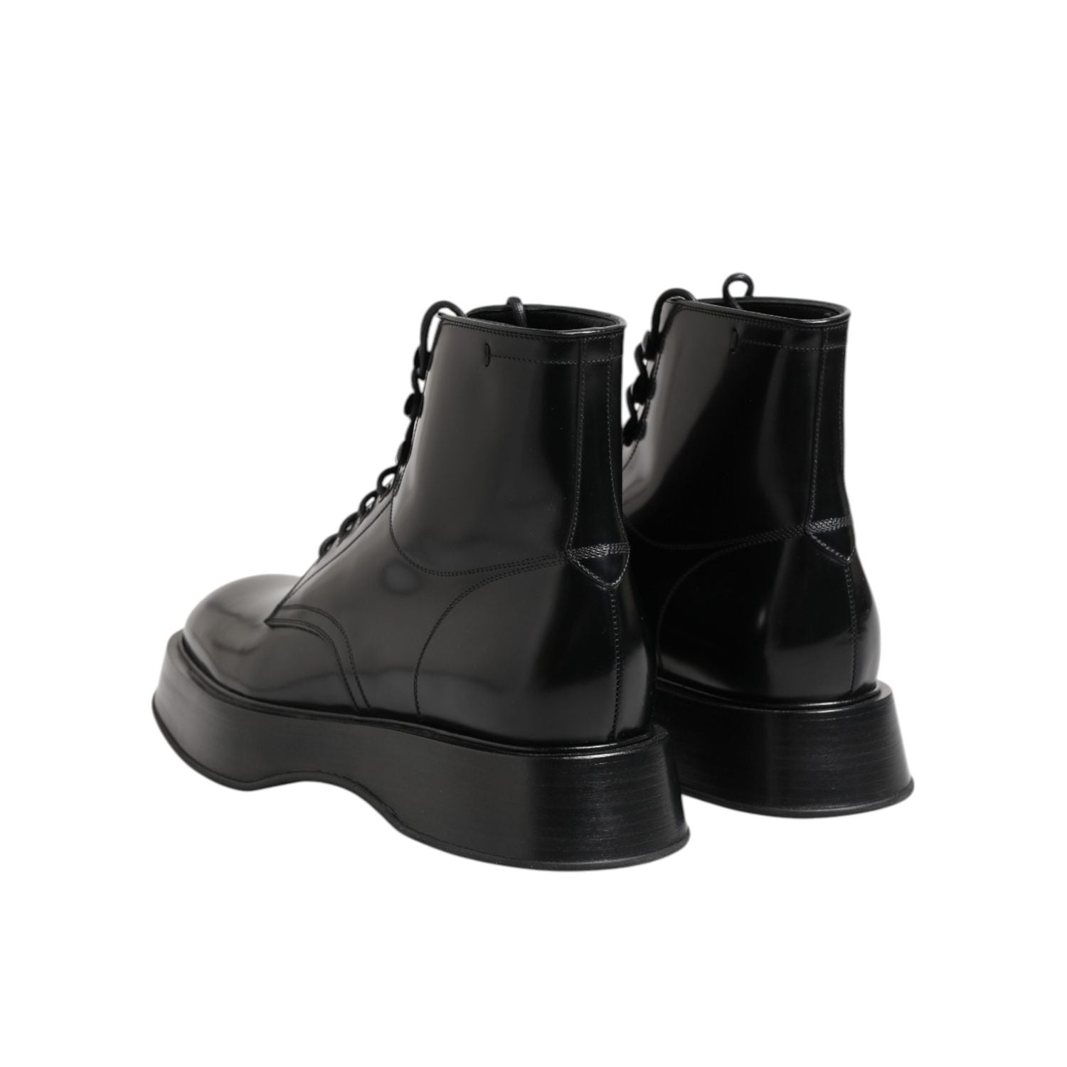 Dolce & Gabbana Black Leather Logo Ankle Boots Lace Up Shoes