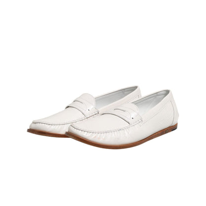 Dolce & Gabbana White Leather Loafers Moccasins Slip On Shoes