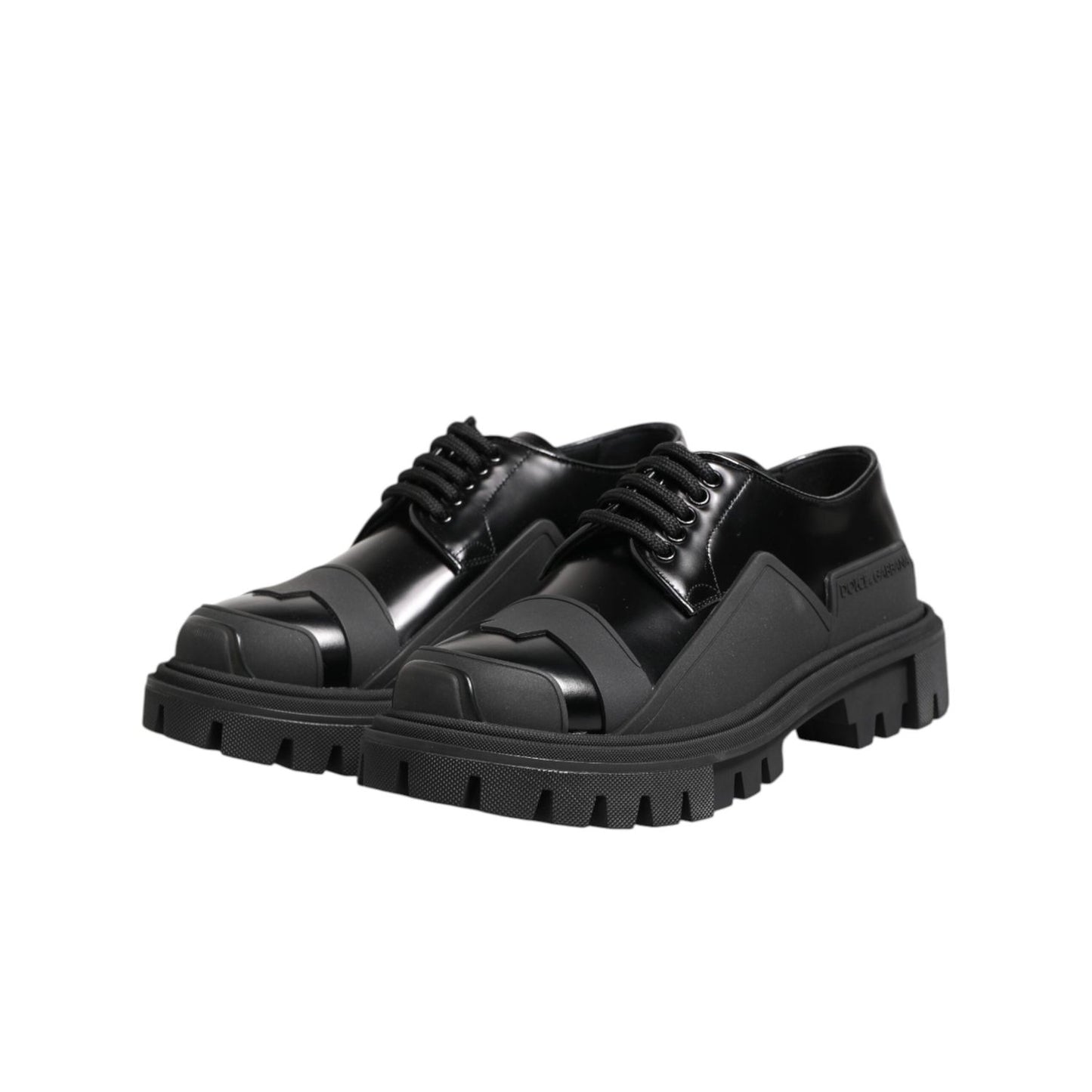 Dolce & Gabbana Black Patent Leather Trekking Derby Shoes