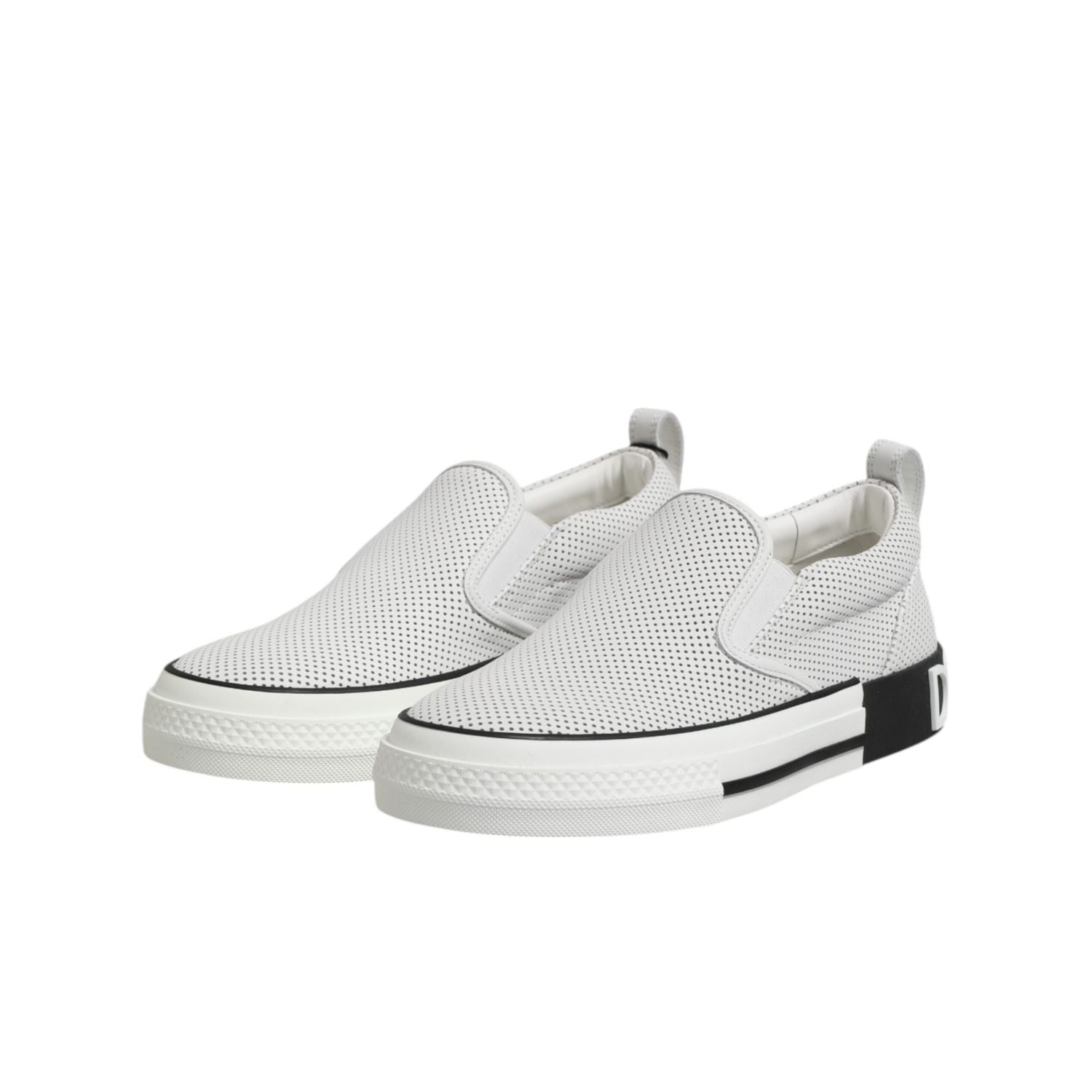 Dolce & Gabbana White Dotted Leather Slip On Men Sneakers Shoes