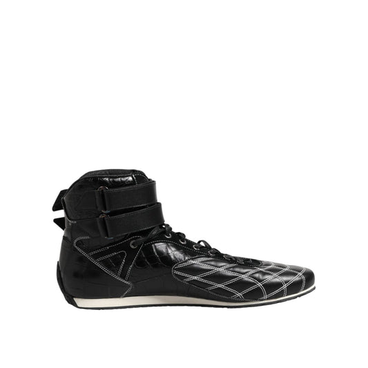 Dolce & Gabbana Black Quilted Leather Lace Up Sneakers Shoes