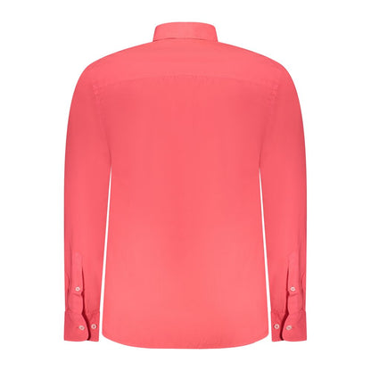 Back view of North Sails Red Cotton Shirt with long sleeves, button-down collar, and ocean positive embroidery logo.