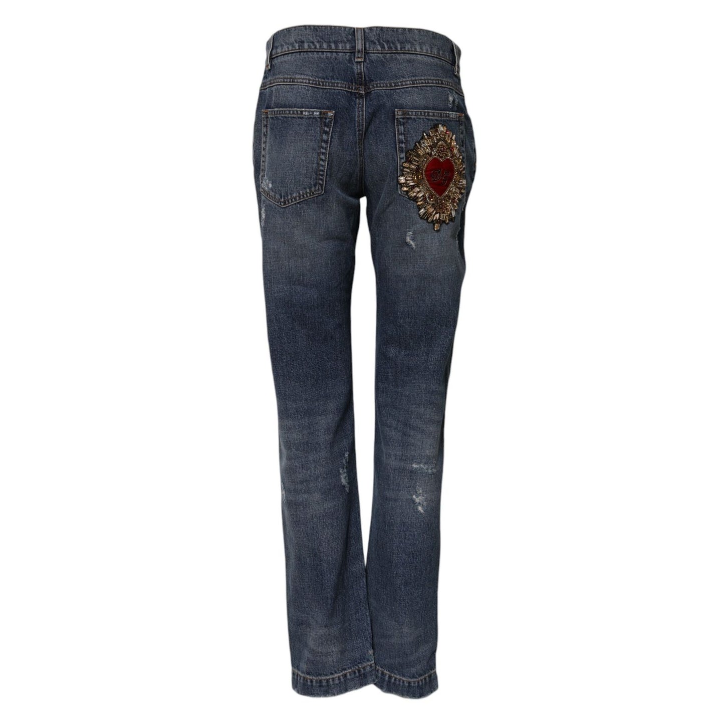 Dolce & Gabbana Blue Cotton Tattered Boyfriend Denim Jeans