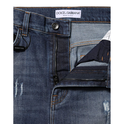 Dolce & Gabbana Blue Washed Cotton High Waisted Denim Jeans