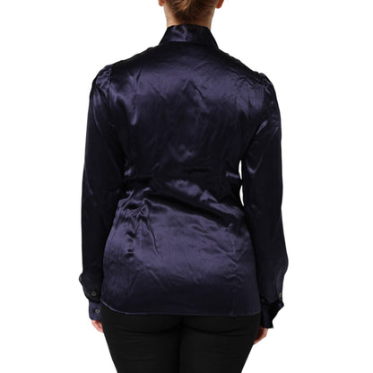 Dolce & Gabbana Dark Purple Silk Ascot Collared Blouse Top