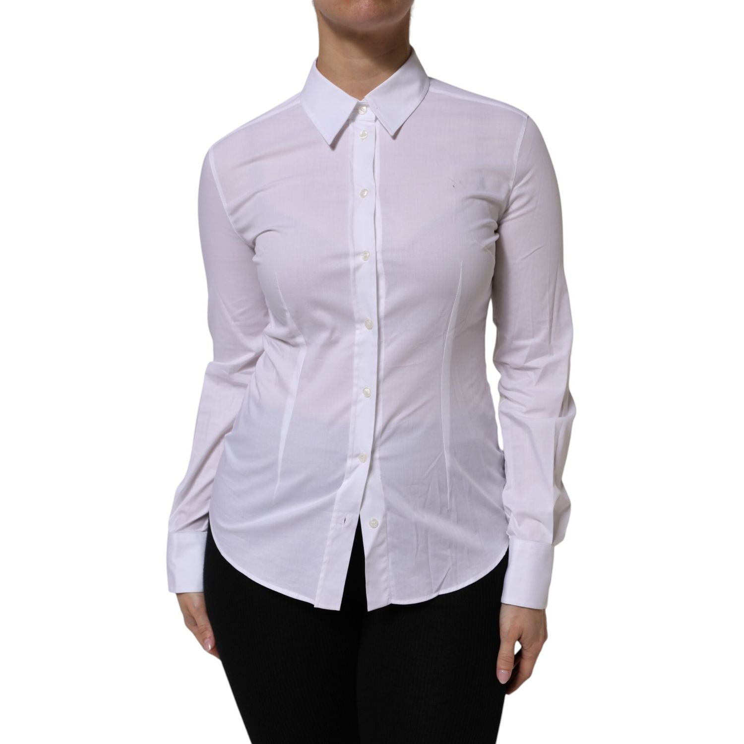 Dolce & Gabbana White Cotton Collared Long Sleeves Top Shirt