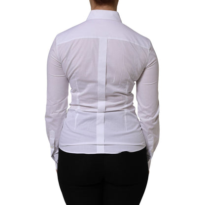 Dolce & Gabbana White Cotton Collared Long Sleeves Top Shirt