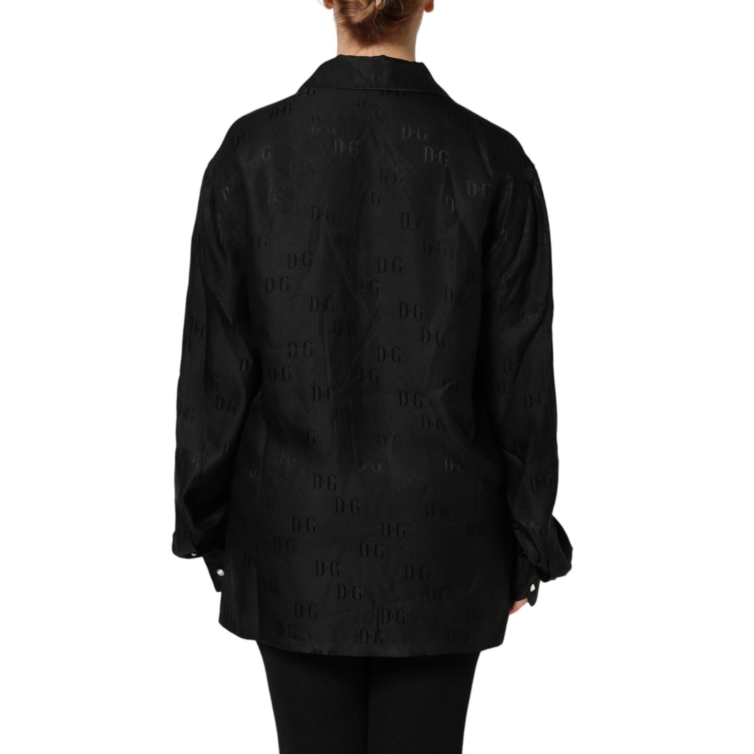 Dolce & Gabbana Black Silk DG Embroidery Long Sleeves Top