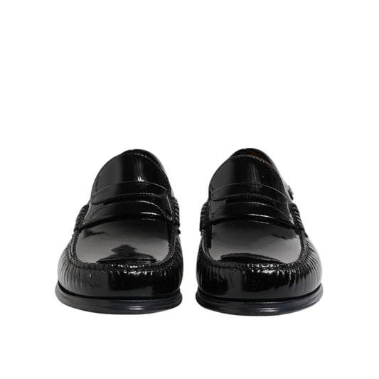 Dolce & Gabbana Black Leather Slip On Loafers Dress Shoes MV7492-41.5
