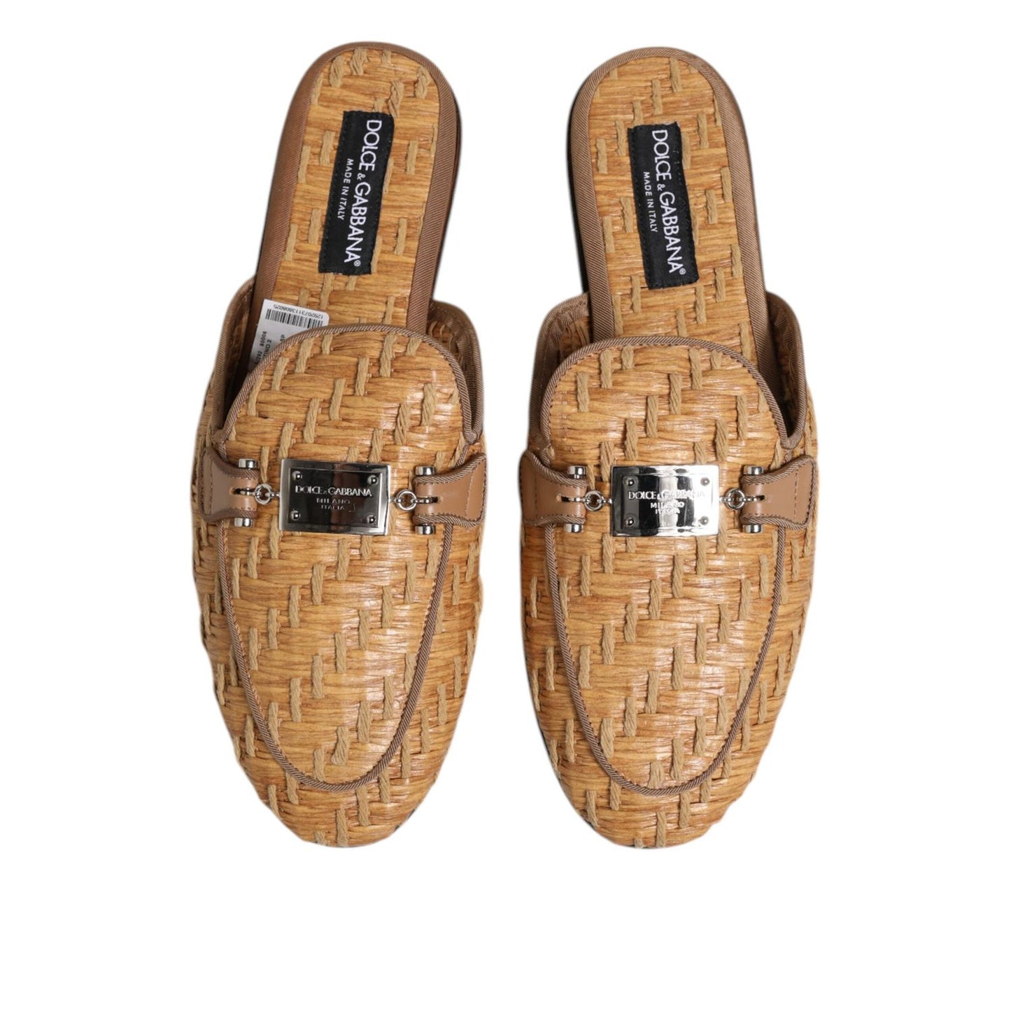 Dolce & Gabbana Beige Rattan Flat Mule Men Sandals Shoes MV7495-44