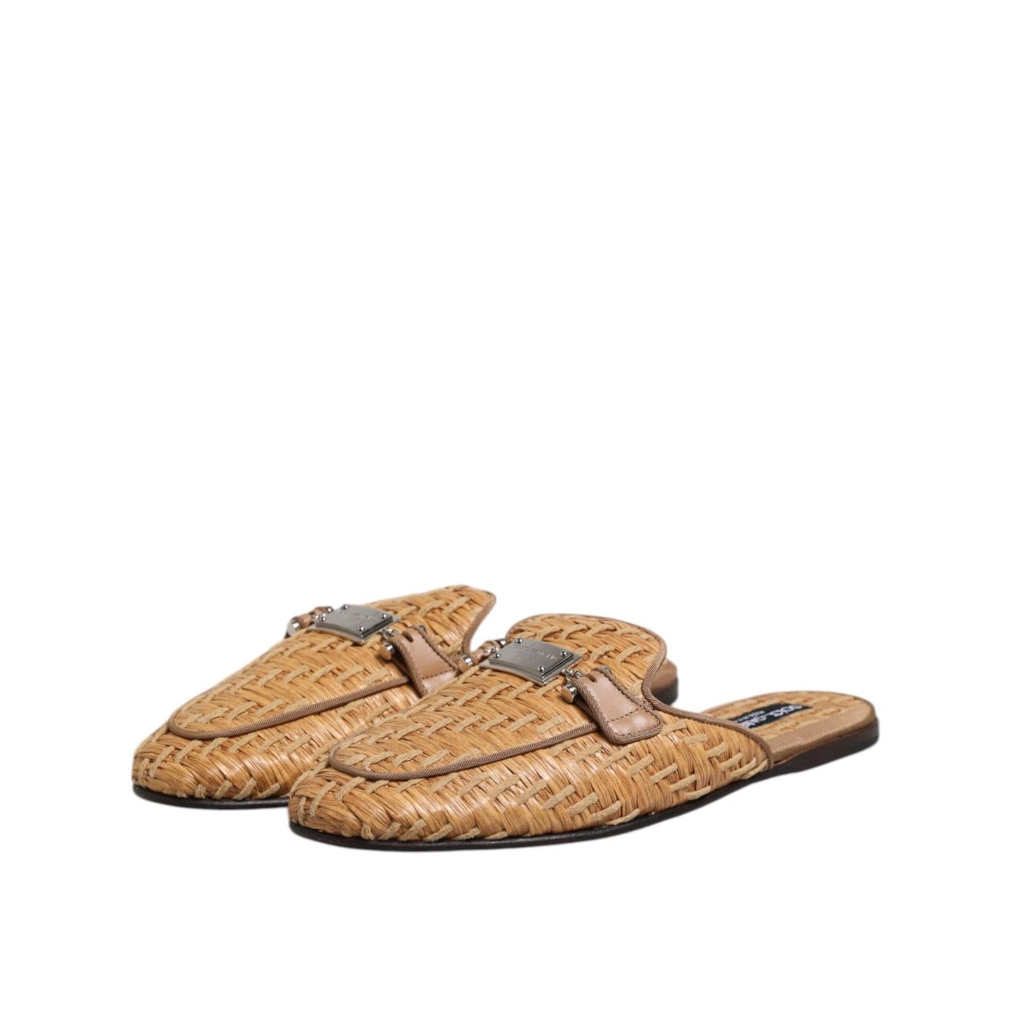 Dolce & Gabbana Beige Rattan Flat Mule Men Sandals Shoes MV7495-44