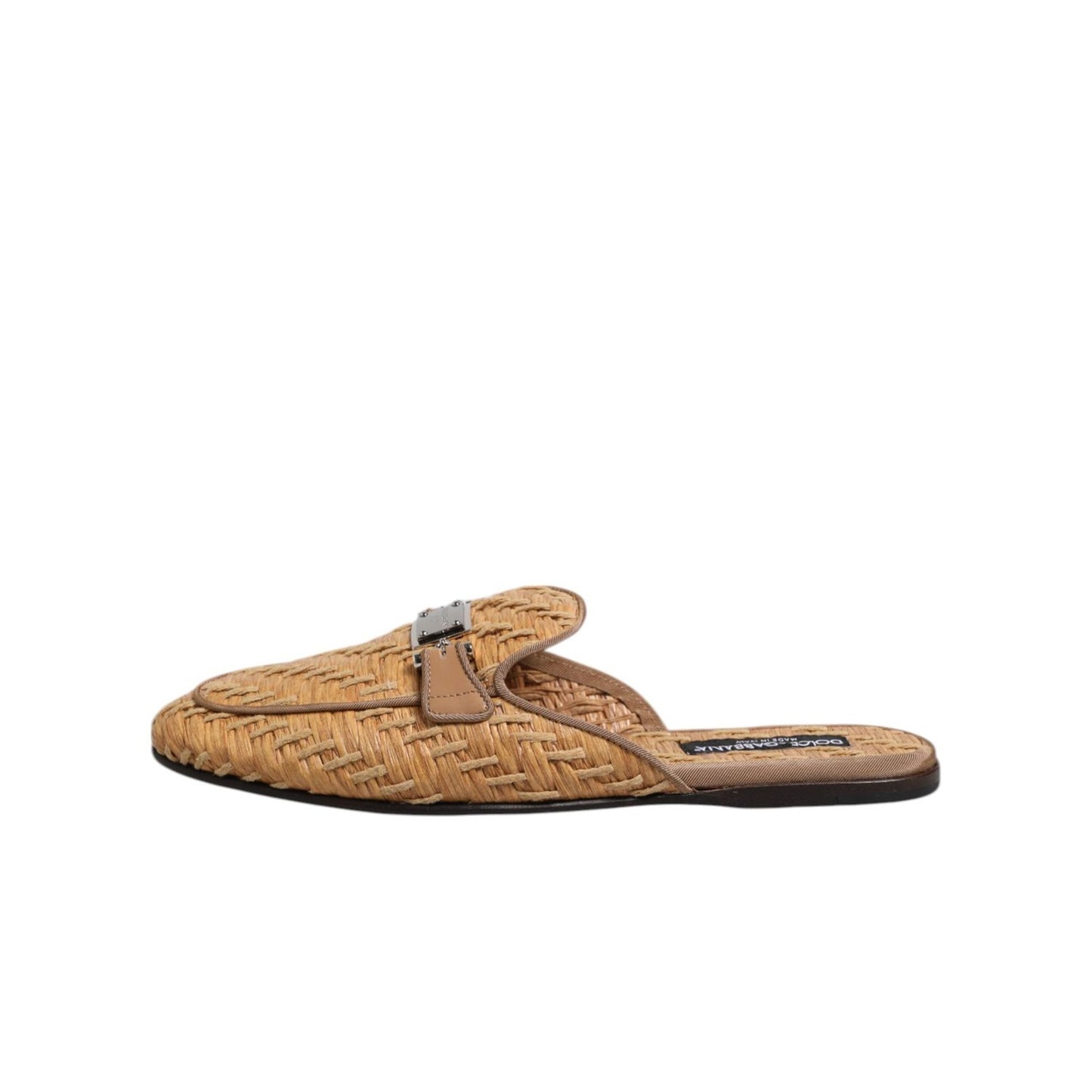 Dolce & Gabbana Beige Rattan Flat Mule Men Sandals Shoes MV7495-44