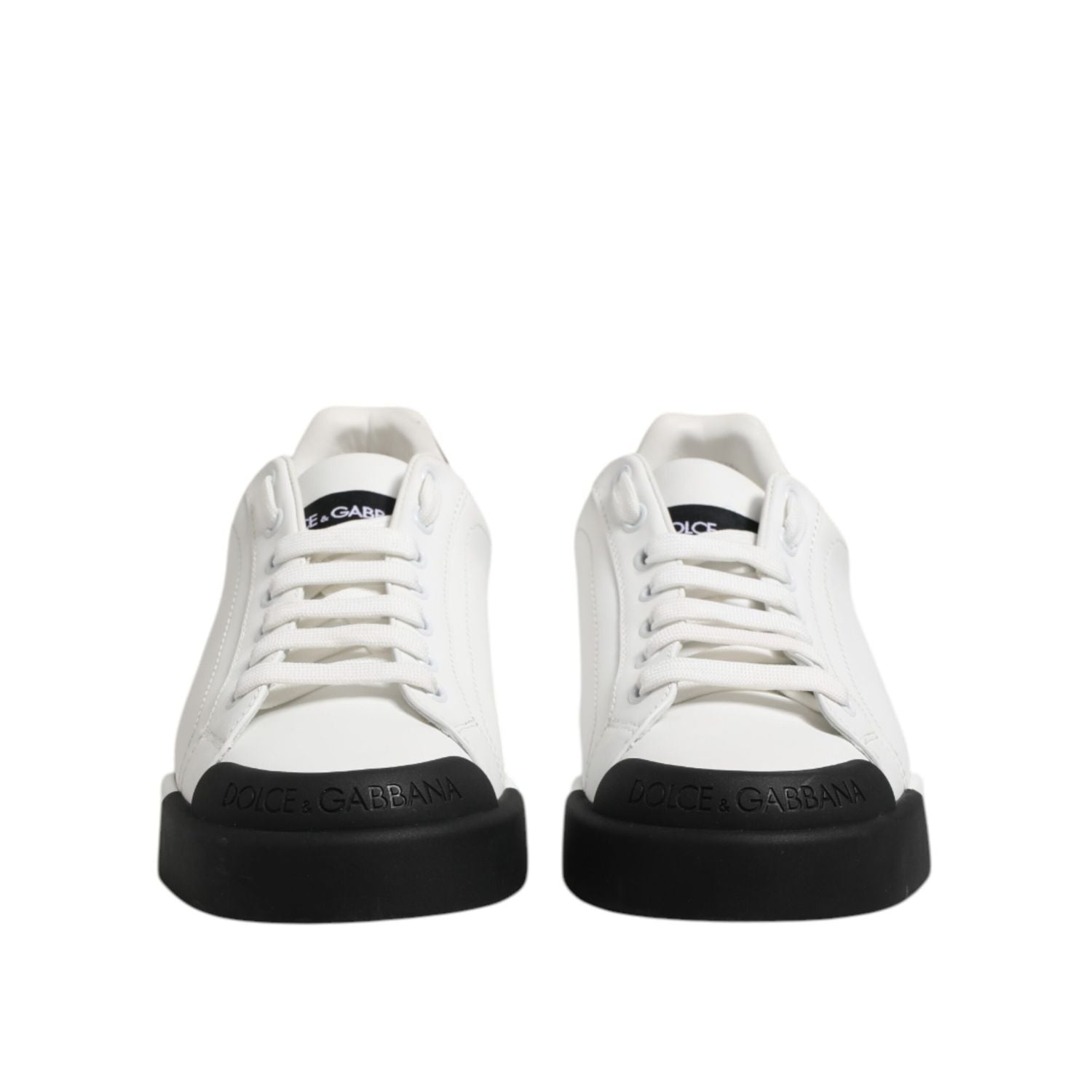 Dolce & Gabbana White Black Logo Leather Lace Up Sneakers Shoes
