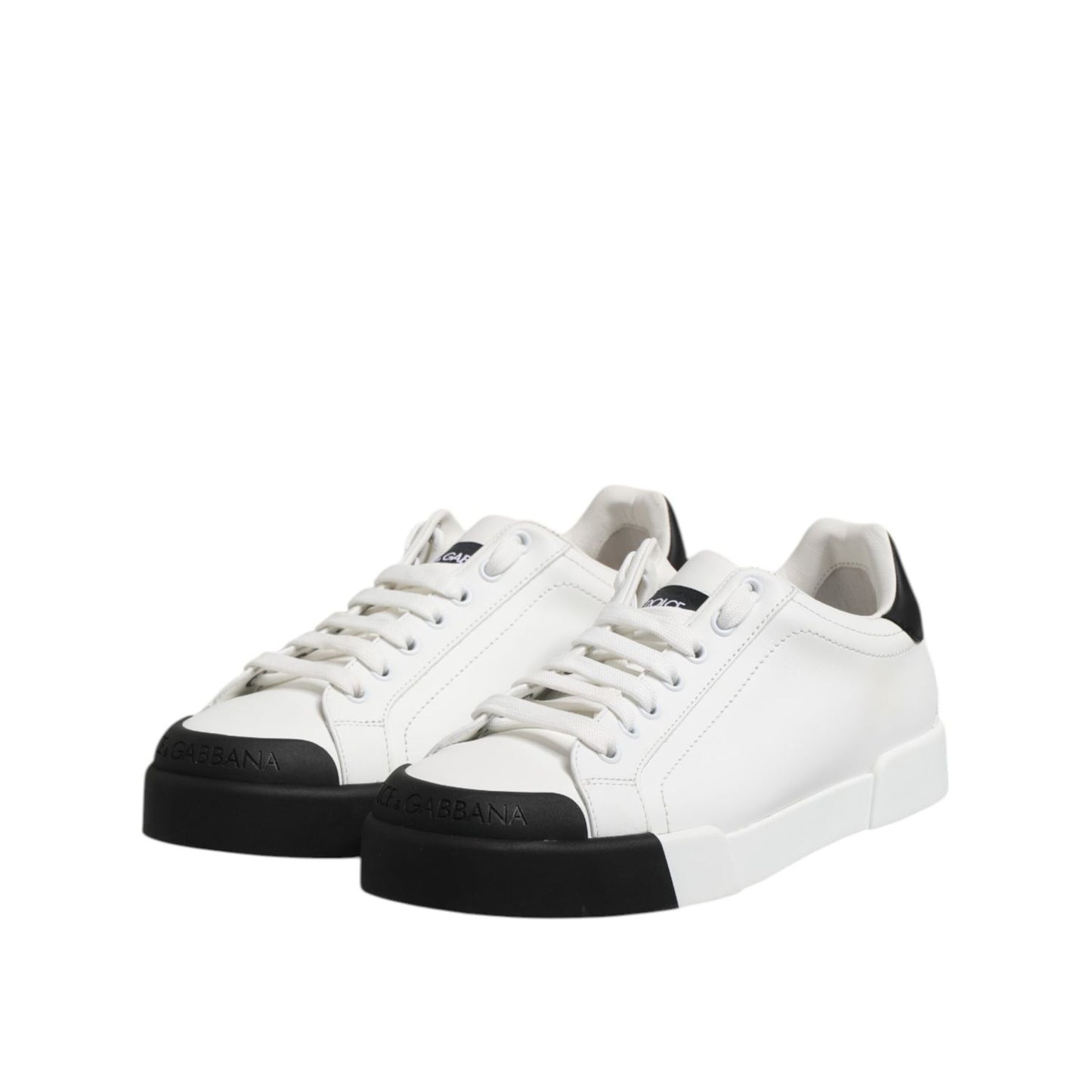Dolce & Gabbana White Black Logo Leather Lace Up Sneakers Shoes