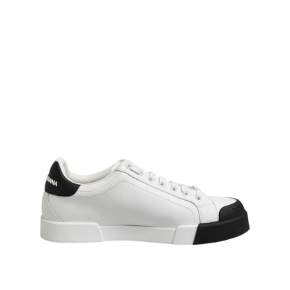Dolce & Gabbana White Black Logo Leather Lace Up Sneakers Shoes