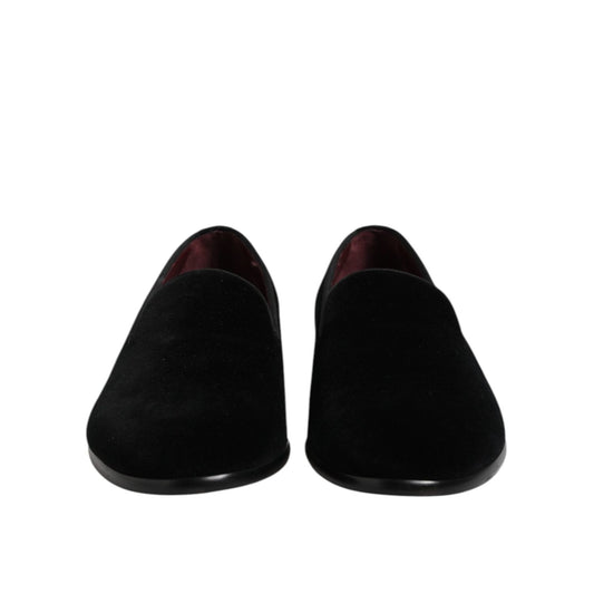 Dolce & Gabbana Black Velvet Slip On Loafers Formal Shoes MV7497-40