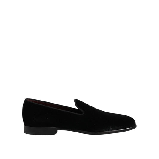 Dolce & Gabbana Black Velvet Slip On Loafers Formal Shoes MV7497-40