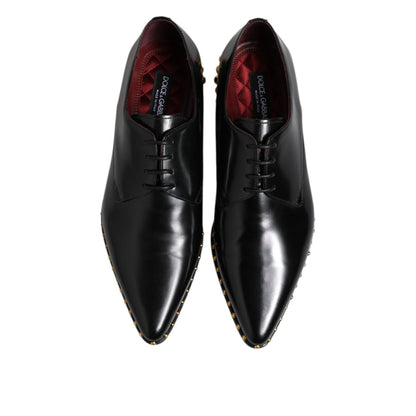 Dolce & Gabbana Black Leather Studded Derby Men Dress Shoes