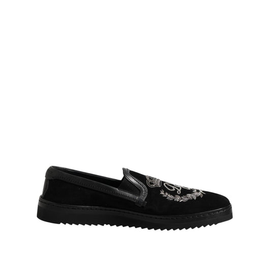 Dolce & Gabbana Black Embroidered Crown Loafers Shoes MV7499-42.5