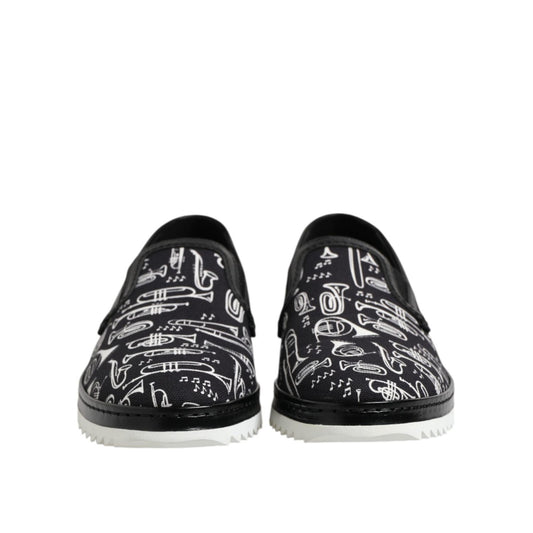 Dolce & Gabbana Black Slip On Printed Men Loafers Shoes MV7501-42.5