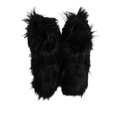 Dolce & Gabbana Black Faux Fur Mid Calf Boots Shoes