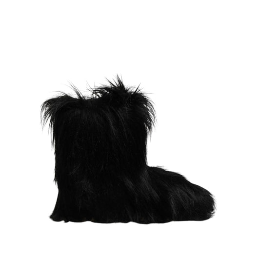 Dolce & Gabbana Black Faux Fur Mid Calf Boots Shoes