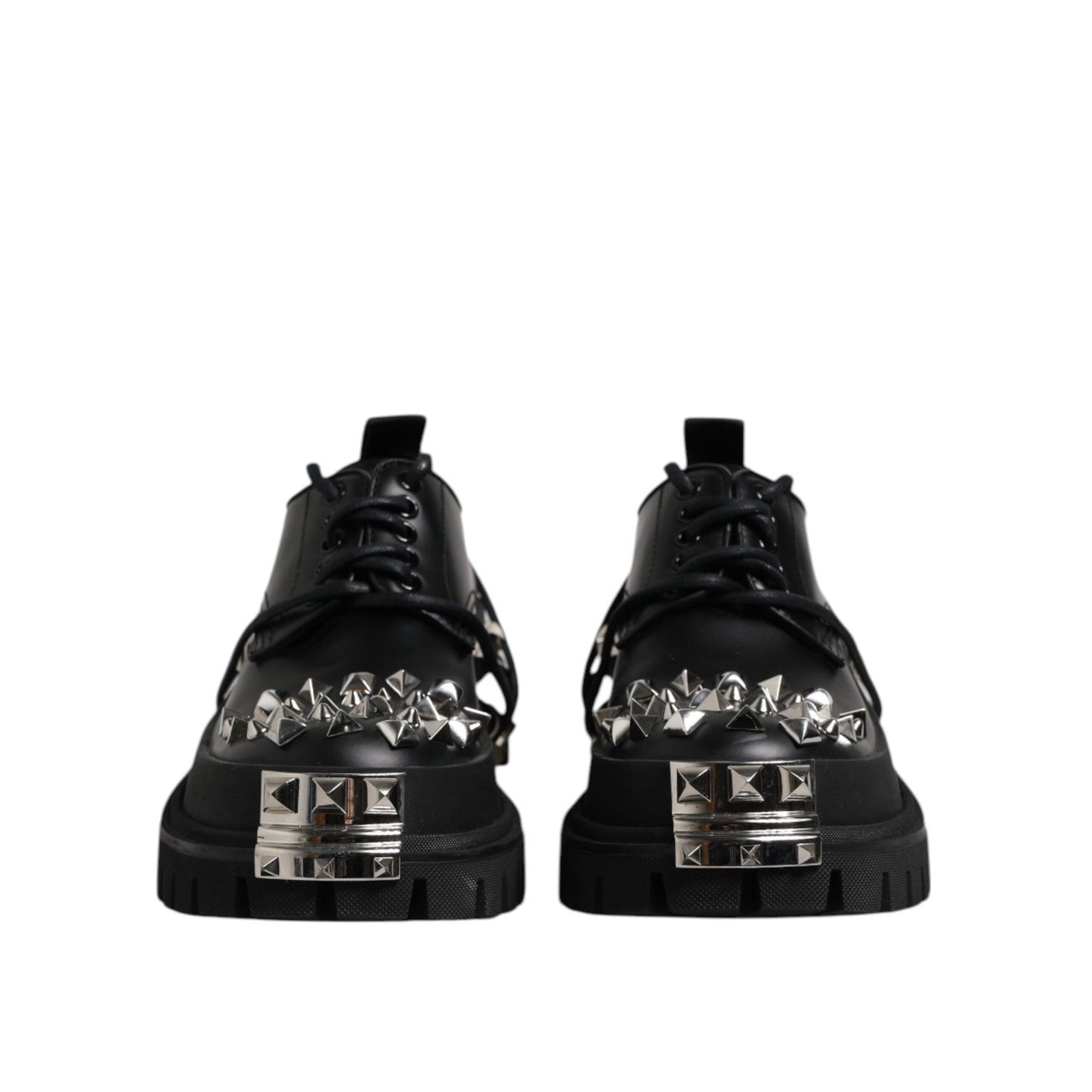 Dolce & Gabbana Black Leather Embellished Trekking Derby Shoes